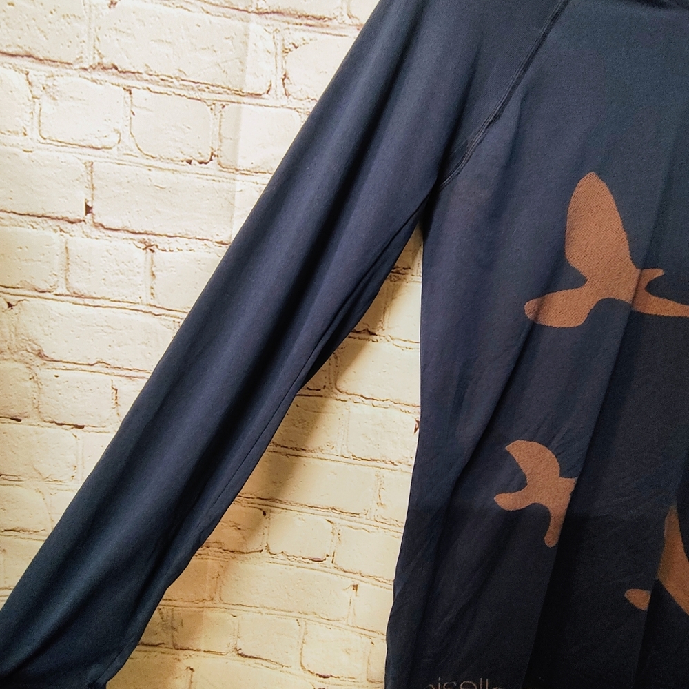 oiselle Navy Blue Long Sleeve Tee with Pink Bird Print - Picture 5 of 12